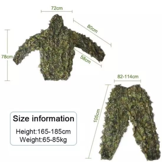 3D Outdoor Ghillie Suit Camouflage Hunting Suit Jacket Pants Face Mask Gloves