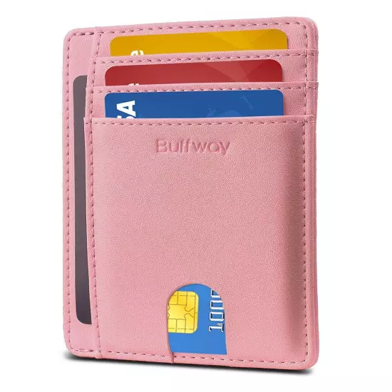 Buffway Slim mini ID holder card case front pocket Leather Wallet for Men Women