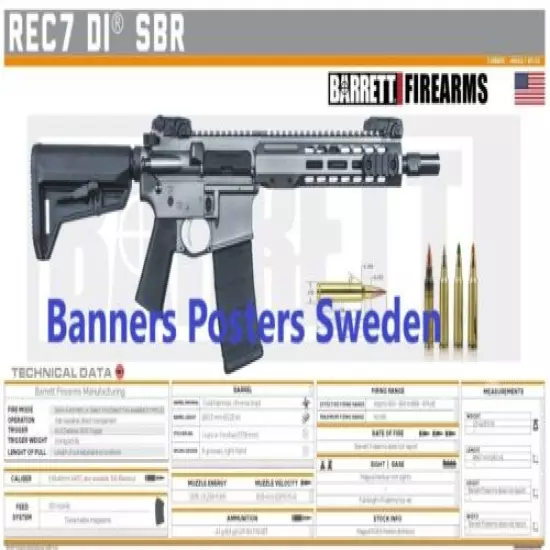 BARRETT REC7 DI SBR Banner Poster 3x5ft Flag Assault Rifle Decal Parts Gun M312 