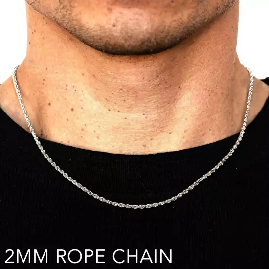 10k White Gold 1mm-12mm Solid D/Cut Rope Chain Necklace Bracelet Size 7"-30"