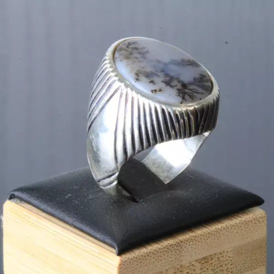 Silver 950 Men Jewelry Ring Agate Mens Size 10US 23g Natural Handmade عقيق مشجر