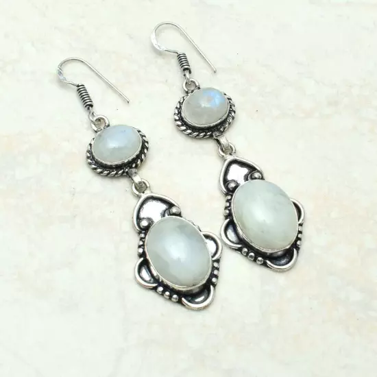 Rainbow Moonstone Handmade Drop Dangle Earrings Jewelry 2.56" AE-55792