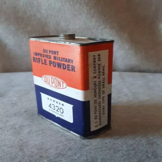 Vintage DUPONT Improved Military RIFLE Powder Tin Can No 4320 Lot # 35