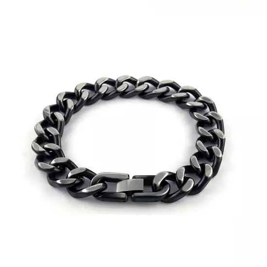 Men's Stainless Steel Black Heavy Thick Link Cuban Curb Chain Bracelet 8.5"