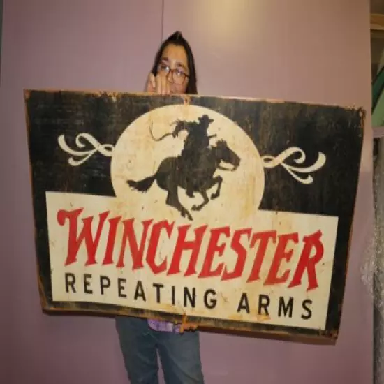 Large Vintage Winchester Repeating Arms Rifle Gun Store Hunting 48" Metal Sign