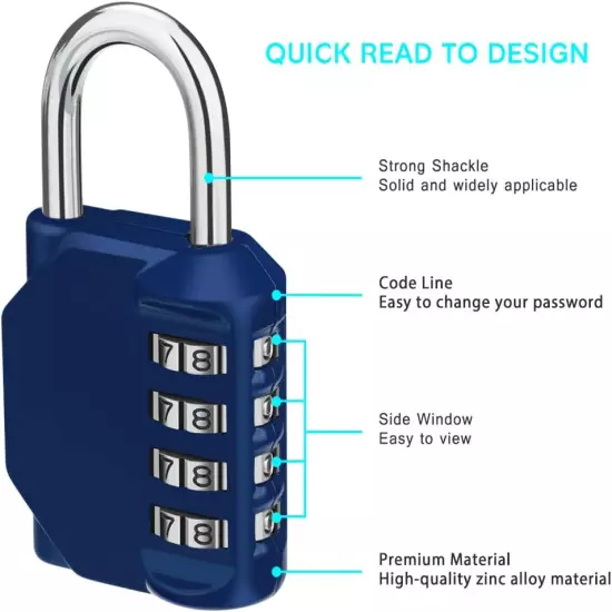 Combination Locker Lock, 4 Digit Outdoor Padlock for Gym, School, Gates, Doors, 