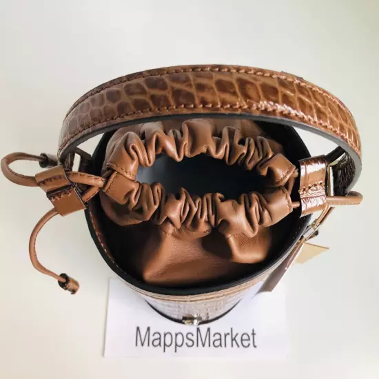 MICHAEL KORS COLLECTION Audrey Medium Croc Embossed Leather Bucket Bag CHESTNUT