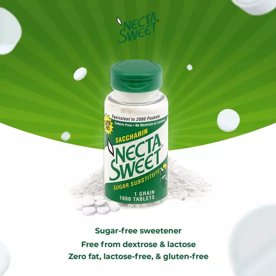 Necta Sweet Saccharin Tablets, 1-Grain, 1000 Tablet Bottle