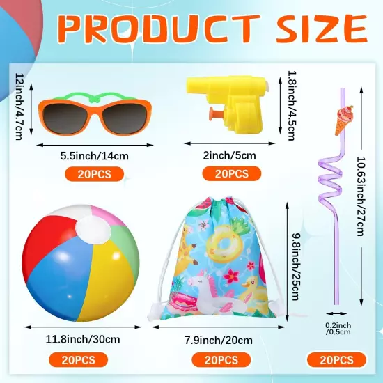 100 Pcs Pool Party Favors Include Inflatable Beach Ball, Pool Party Favor Bag...