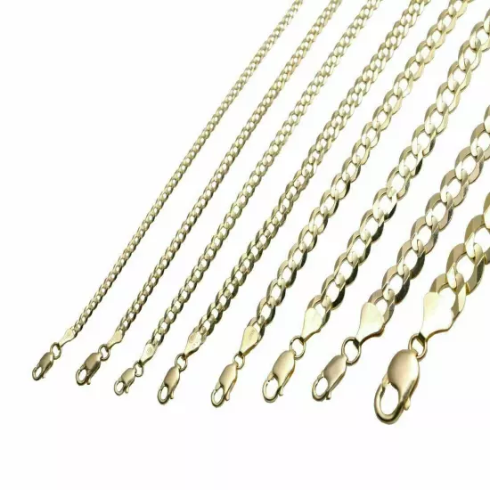 10k Yellow Gold Solid 3mm-12mm Cuban Link Chain Necklace Bracelet 7"-30"