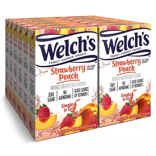 Welch'S Singles to Go Water Drink Mix - Powder Sticks, Strawberry Peach, 0.48 O