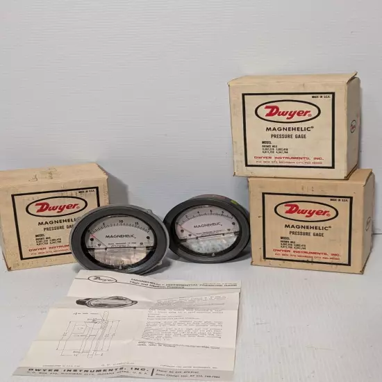 Lot of 4 Dwyer Magnehelic pressure gages w/ 3x measuring 0-20 in Hg, 1x 0-10PSI