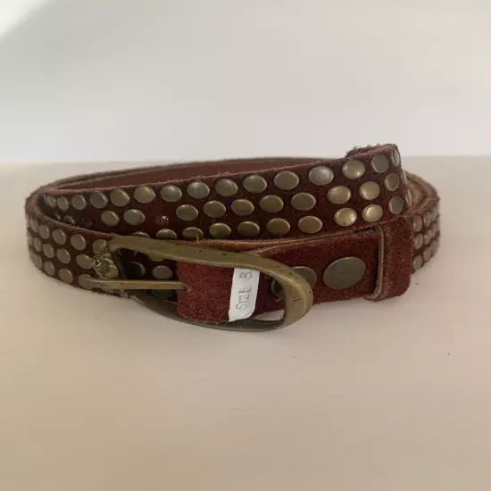 Genuine Leather Women’s Studded Belt Strap Buckle Burgundy Size 33