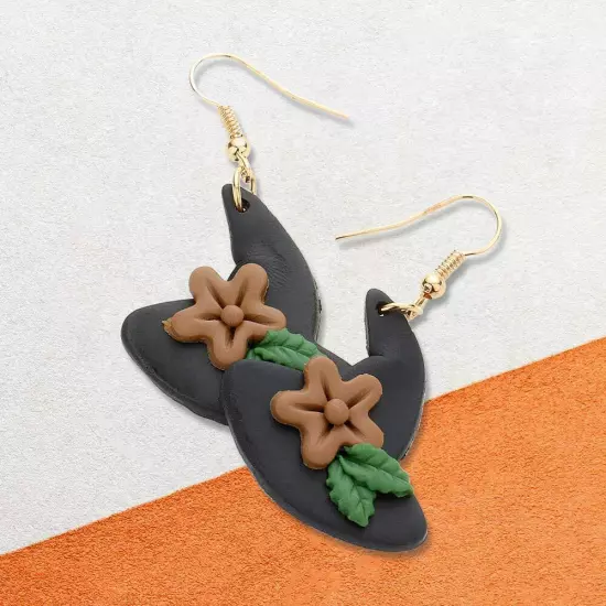 Black Polymer Clay Witch Hat Dangle Earrings