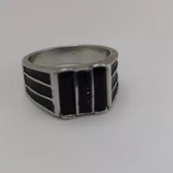 Men's Large Rectangular Ring with Black Stone Size 11