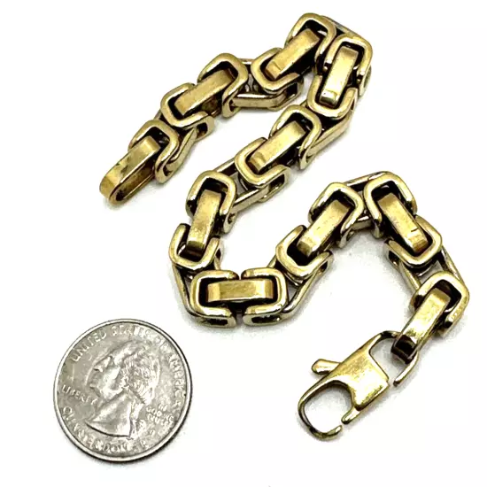 INOX Stainless Steel Byzantine Chain Bracelet Gold Tone Men & Women 8 1/4"