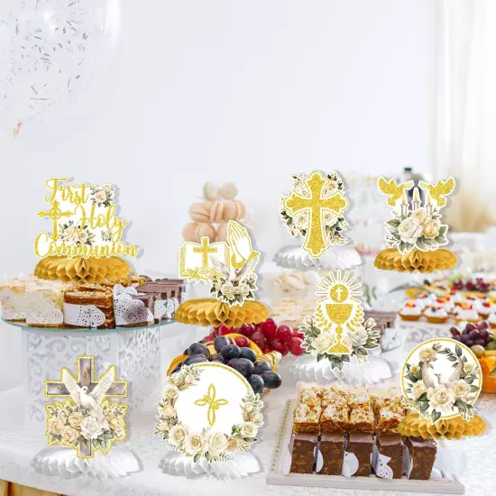 First Holy Communion Honeycomb Centerpieces Baptism Decorations God Bless Rel...