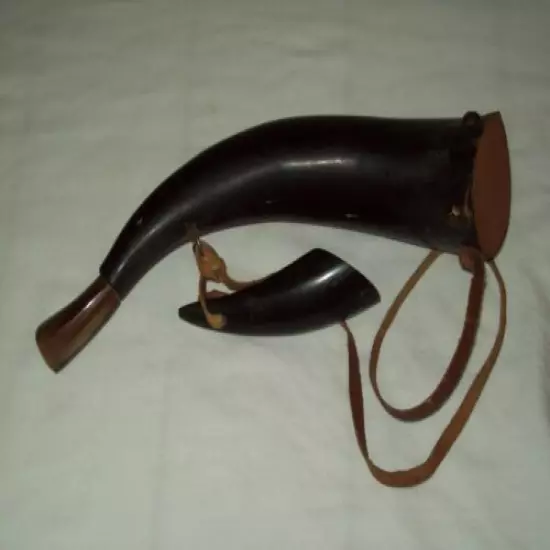 Antique Powder Horn and Mini Horn Set ~ Powder Horn Has Threaded End Cap