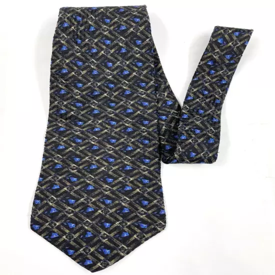 Paulo Visari Black Blue Geometric Floral Italian Necktie Silk Tie 3.8" x 58"