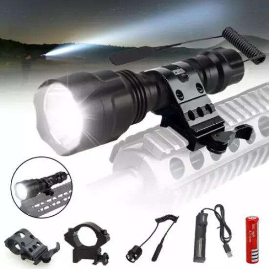 9000lm Tactical Gun Flashlight Picatinny Rail Mount Switch for Hunting Shooting