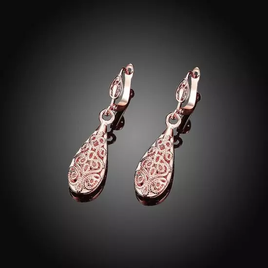 Rose GOLD Filled Elegant 18k Filigree Dangle Drop Earrings