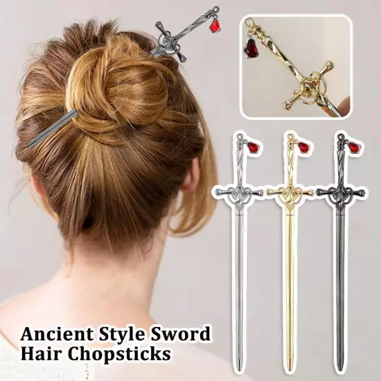 Chinese Hairpin Sword Shape Hair Stick Ruby-Pendant Chopstick Headdress BEST