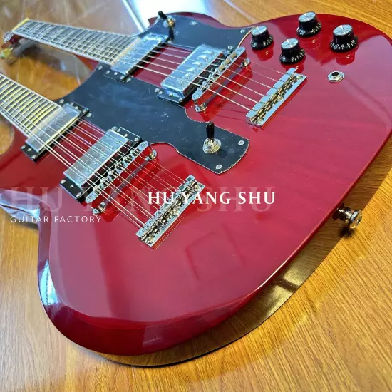 Custom Wine Red SG Double Neck Electric Guitar HH Pickups Chrome Hardware