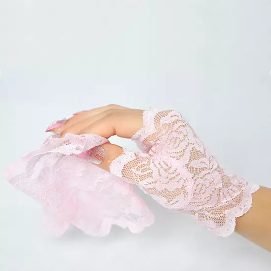 Women Lace Fingerless Gloves Sun Protection Half Finger Gloves Driving Mittens