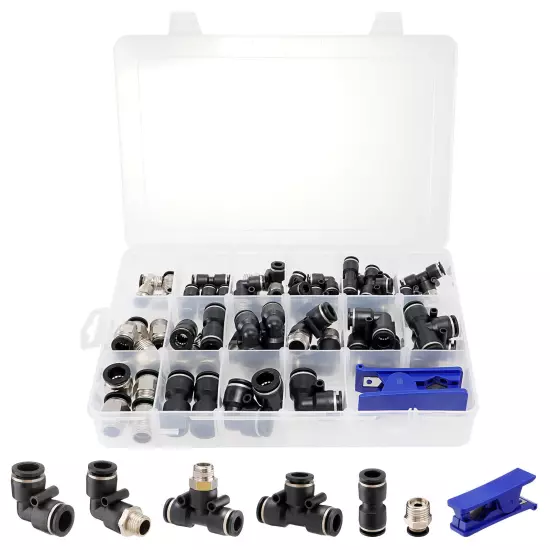 52 Pcs Quick Connect Air Hose Fitting Kit 1/4" 3/8" 1/2" Push to Connect Air Fit