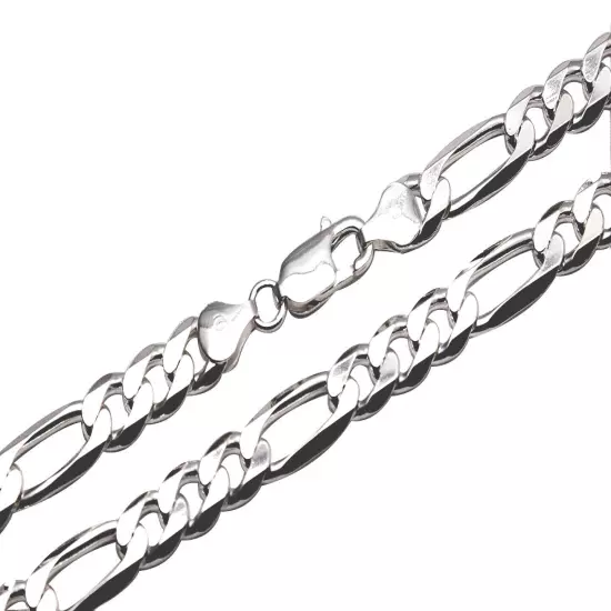 .925 Sterling Silver Figaro Link Chain Necklace 1mm-17mm Sz 16"-36"