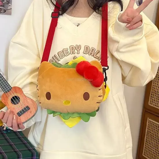 Hello Kitty Hamburger Crossbody Bag Plush Doll Handbag Girl Messenger Bag