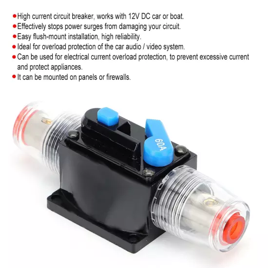 ・Auto 12V 60 Amp Car Boat Audio Manual Reset Circuit Breaker Switch Support