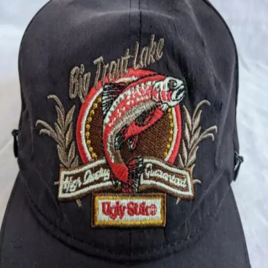 vintage UGLY STIK big trout lake HAT cap osfa ZIPPER POCKET VENT strapback