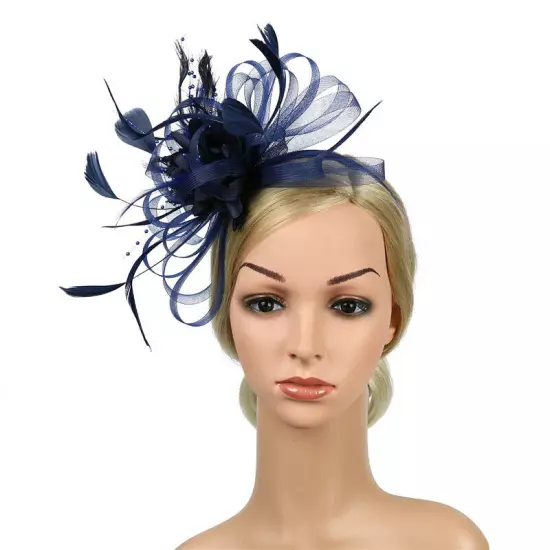 Women Fascinator Feather Hat Flower Hair Clip Church Wedding Party Headwear Clip