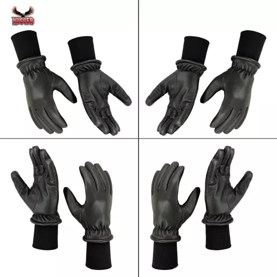 Men's Winter Water Resistant Glove Leather Motorcycle, Driving Glove Knit Cuff