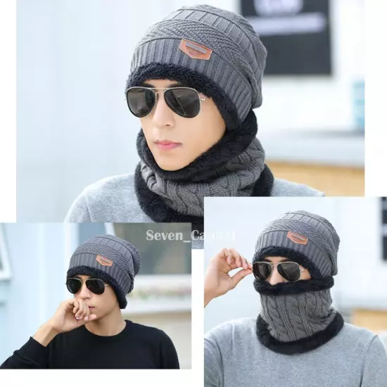 Mens Womens Winter Baggy Slouchy Knit Warm Beanie Hat and Scarf Ski Skull Cap 