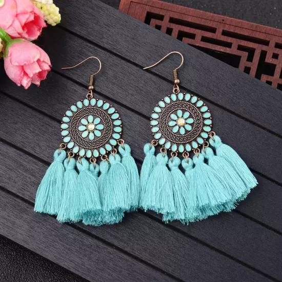 Fashion Women Bohemian Earrings Long Tassel Fringe Drop Dangle Ear Stud Jewelry