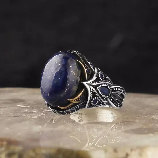 Lapis Stone 925 Sterling Silver Men's Ring Silver Men's Jewelry Ring Turkish