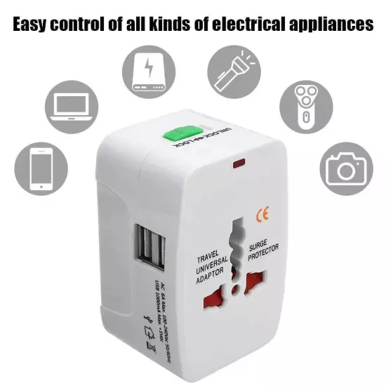 AU US UK EU Converter All in One International Plug Adapter 2 USB Ports World Tr