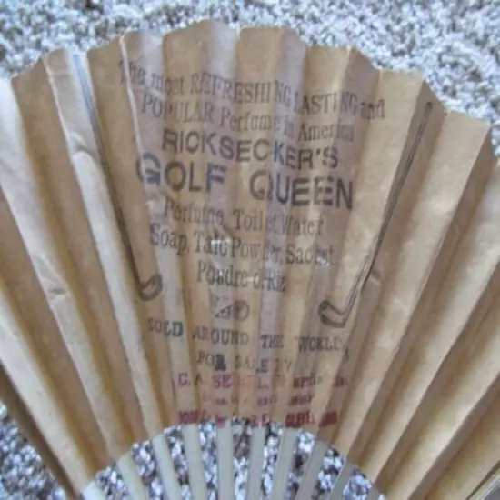 VINTAGE HAND FAN ADVERTISING RICKECKER'S GOLF QUEEN CIRCA 1910