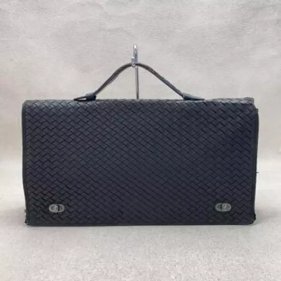 Bottega Veneta Intrecciato Briefcase Business Bag Leather Black Men's Authentic