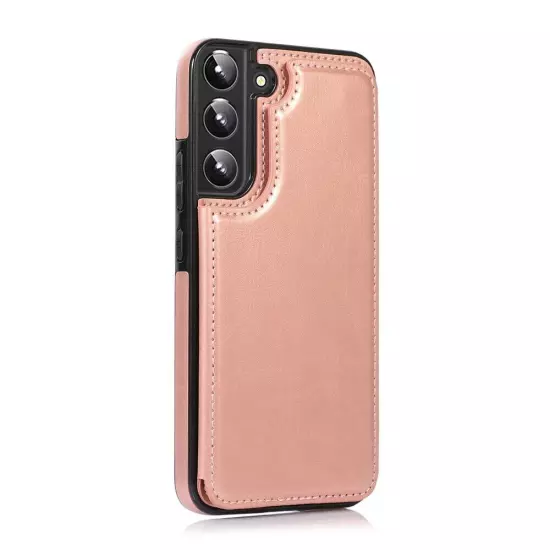 Back Flip Leather Wallet Cover Case for Samsung Galaxy S22 Plus -Rose Gold