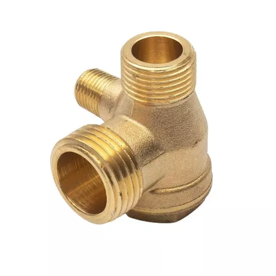 Gold Air Compressor 3-Port Brass Male Threaded Check Valve Connector Tools 1 Pcs