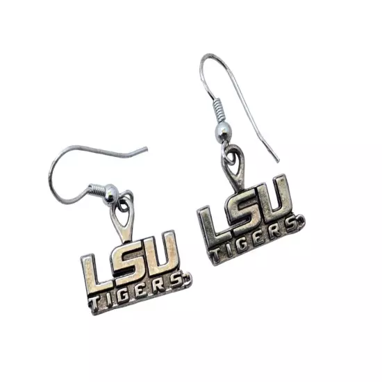 LSU Tigers Silver Colored Hook Dangle Earrings