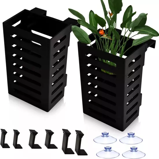 2 Pcs Aquarium Plant Holder, Aquatic Plant Cup with Hooks and Suction,Plastic Aq