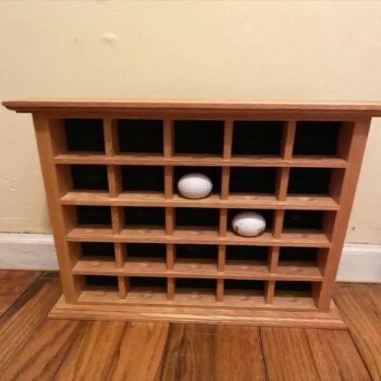 Wood Golf Ball Display Cabinet Grid Style Felted Back Holds 25 Balls Open Front