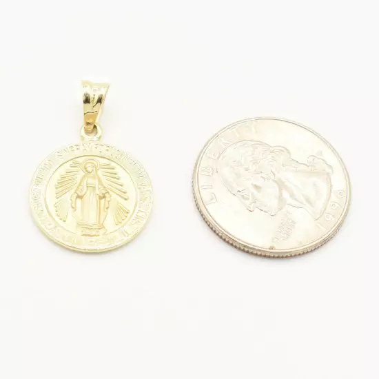 1" Round Textured Miraculous Mary Pendant Real 10K Yellow Gold