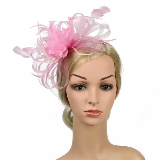 Women Fascinator Feather Hat Flower Hair Clip Church Wedding Party Headwear Clip