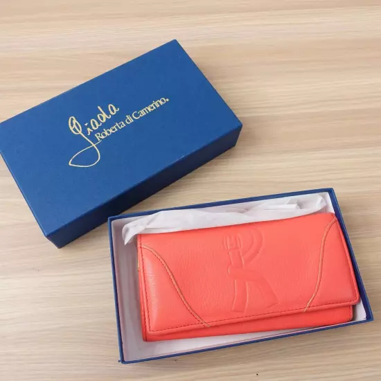 Roberta Di Camerino Wallet Leather Logo Folding Pink Peach Salmon Giada Italy