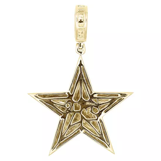 10K Yellow Gold Round Diamond 5 Point Star Pendant 1.50" Pentagram Charm 1/2 CT.